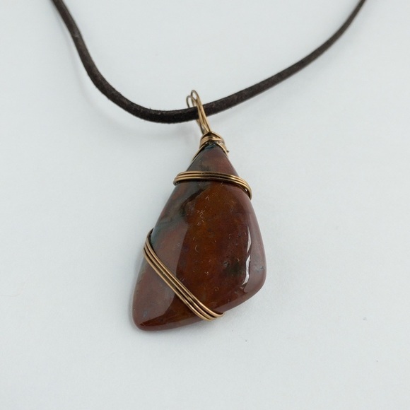 Large Agate Stone Pendant Necklace Copper Wire Wrap Natural Semi Precious NWT - Picture 5 of 12